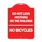 Signmission Do Not Lean Anything on Railings-No Bicycles, Red & White Aluminum Sign, 18" x 24", RW-1824-24631 A-DES-RW-1824-24631 - alternate 1